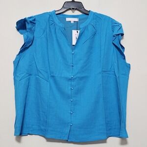 Sugarlips Women's Plus Size 2X Blue Cerulean Top Capped Sleeves Round Neck New
